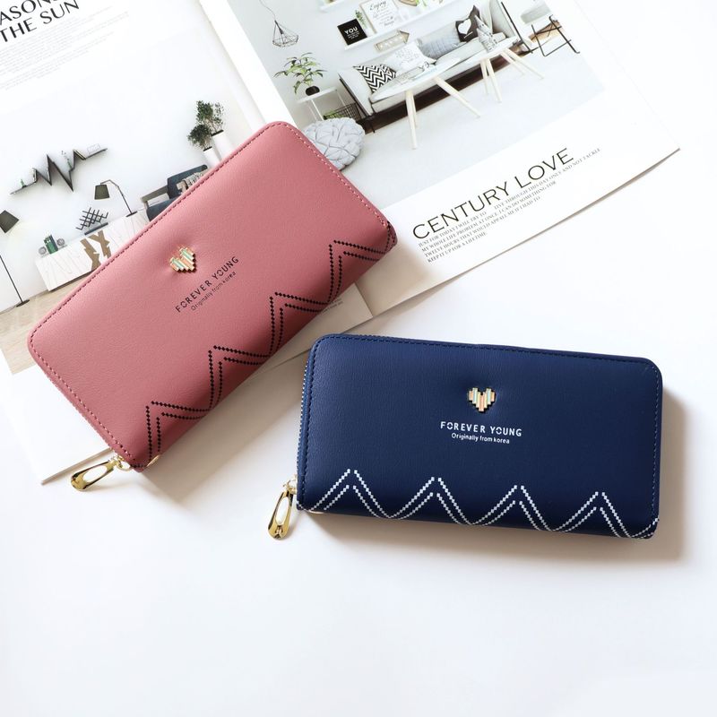 【正韓設計純色拉鍊長夾】【多功能大容量】正韓版型純色愛心拉鏈女錢包皮夾長夾
