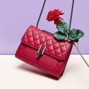 高級感輕奢真皮牛皮菱格鎢鋼鏈條女包斜背側背包