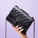 高級感輕奢真皮牛皮菱格鎢鋼鏈條女包斜背側背包