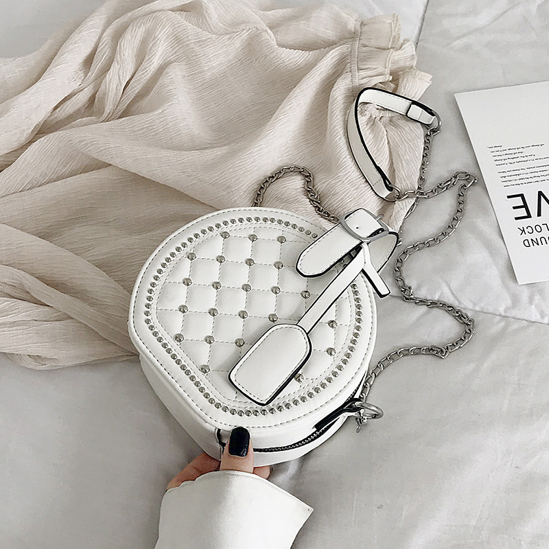 小圓包可愛韓版菱格鉚釘女包小圓包手提側背斜背包