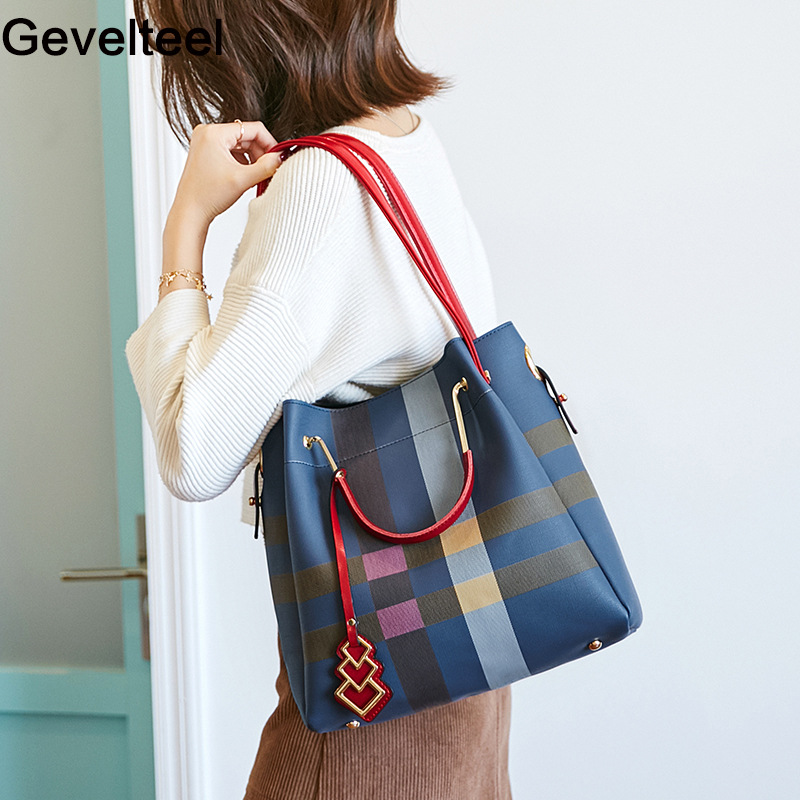 蘇格蘭格紋水桶包知性氣質大容量舒適手提斜背側背包