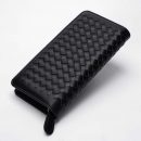 【手工編織拉鏈長夾】純色經典黑手工編織商務休閒男女中性拉鏈錢包皮夾長夾