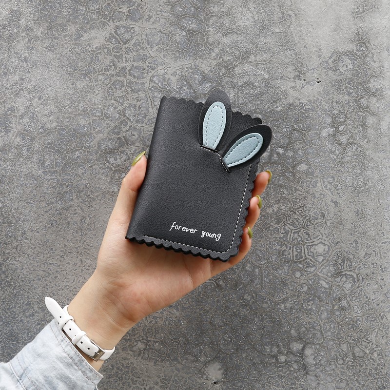 【短版兔耳零錢包】正韓設計時尚可愛兔兒花邊女零錢包二折皮夾短夾