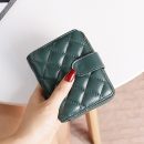 【羊皮菱格超薄短夾】高檔柔軟羊皮菱格車縫線純色精緻小巧折疊女錢包皮夾短夾