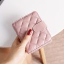 【羊皮菱格超薄短夾】高檔柔軟羊皮菱格車縫線純色精緻小巧折疊女錢包皮夾短夾