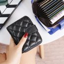 【羊皮菱格超薄短夾】高檔柔軟羊皮菱格車縫線純色精緻小巧折疊女錢包皮夾短夾