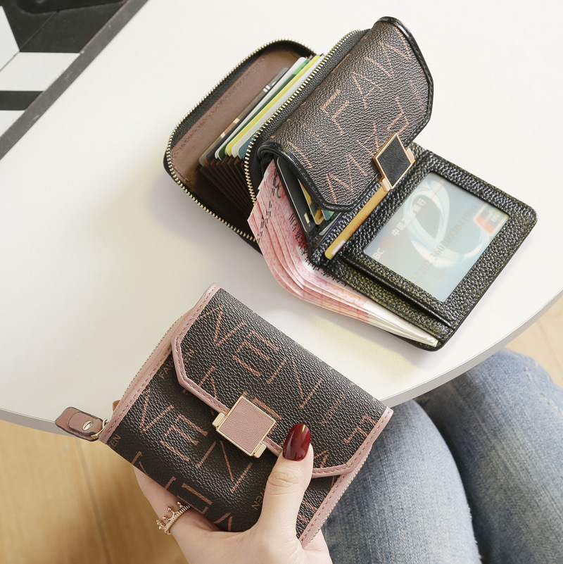 【頭層牛皮印花短夾】【小巧大容量】高檔頭層牛皮真皮印花時尚印花多卡位女錢包皮夾短夾