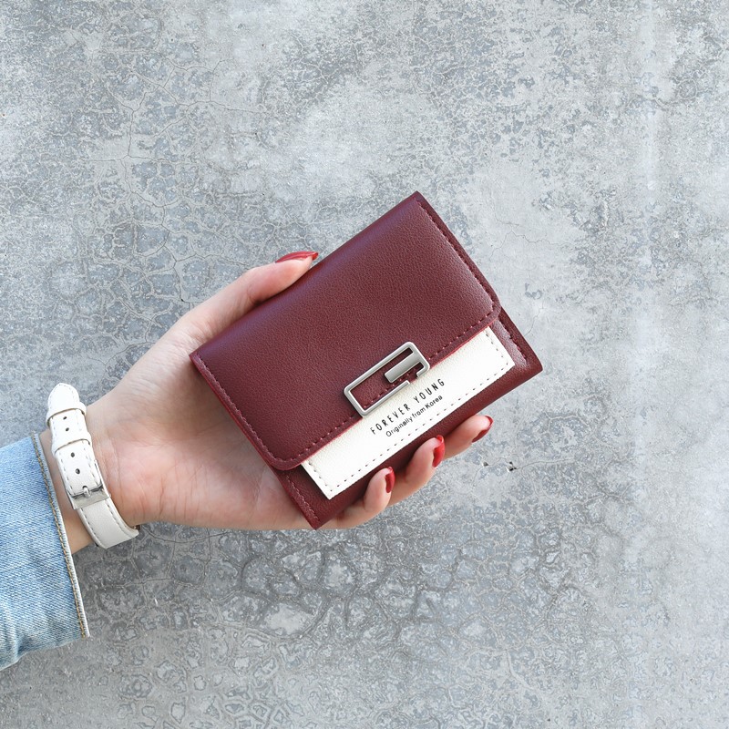 【正韓設計撞色短夾】正韓版型百搭時尚純色撞色清新女錢包皮夾短夾