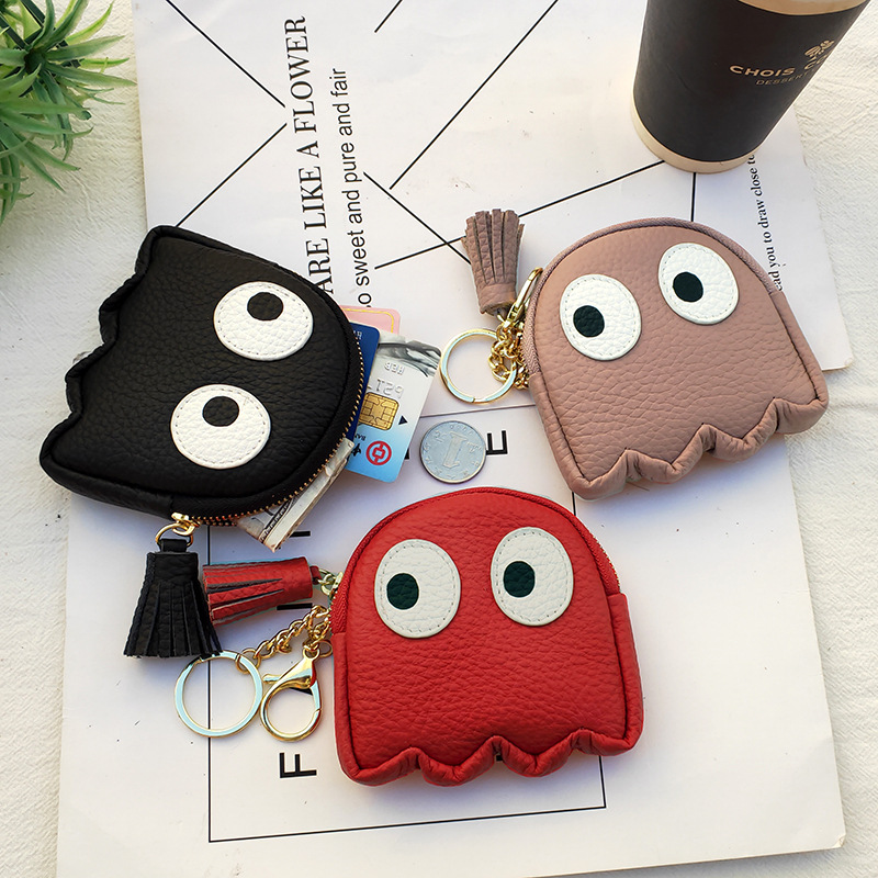 【真皮大眼睛零錢包鑰匙包】進口小牛皮卡通大眼睛迷你時尚零錢包小錢包