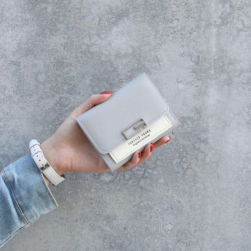 【正韓設計撞色短夾】正韓版型百搭時尚純色撞色清新女錢包皮夾短夾