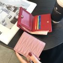 【羊皮菱格折疊短夾】韓版時尚百搭純色高檔羊皮褶皺小巧超薄對折零錢包皮夾短夾
