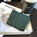 【羊皮菱格折疊短夾】韓版時尚百搭純色高檔羊皮褶皺小巧超薄對折零錢包皮夾短夾