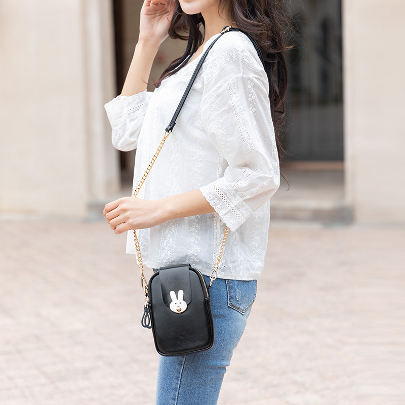 真皮小包包女韓版百搭豎款可愛迷你手機包單肩側背斜背包