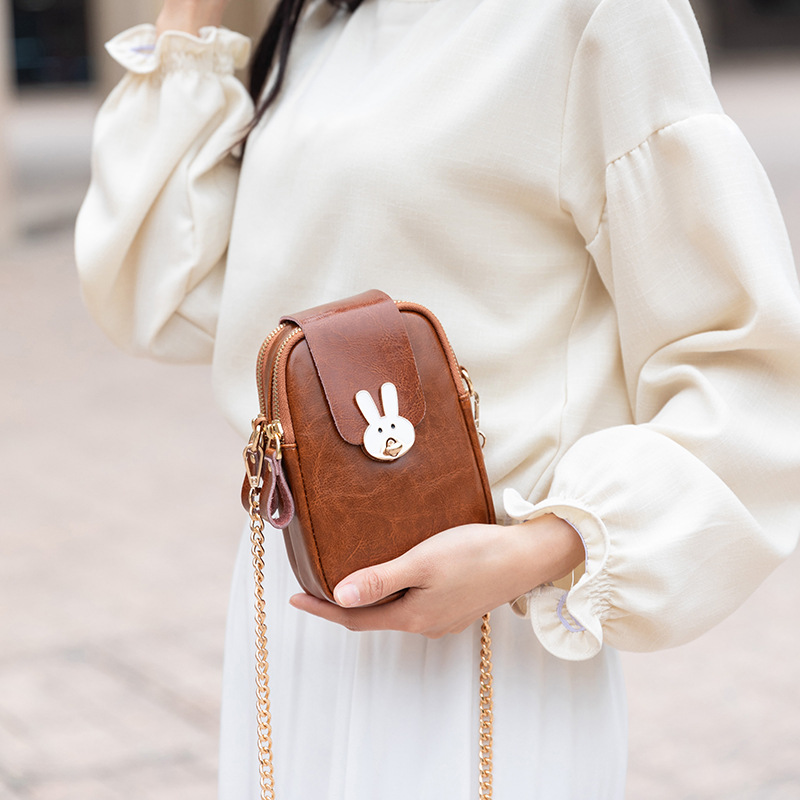 真皮小包包女韓版百搭豎款可愛迷你手機包單肩側背斜背包