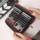 【文藝真皮牛皮短夾】【小巧多卡位防盜刷】高檔牛皮文藝清新純色車縫線防盜刷拉鏈女錢包皮夾短夾