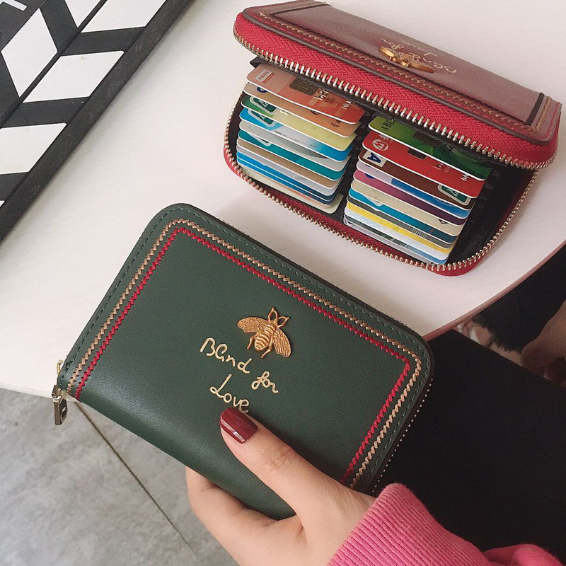 【文藝真皮牛皮短夾】【小巧多卡位防盜刷】高檔牛皮文藝清新純色車縫線防盜刷拉鏈女錢包皮夾短夾