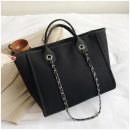 托特包韓版百搭帆布拼皮大容量手提單肩手提側背包托特包