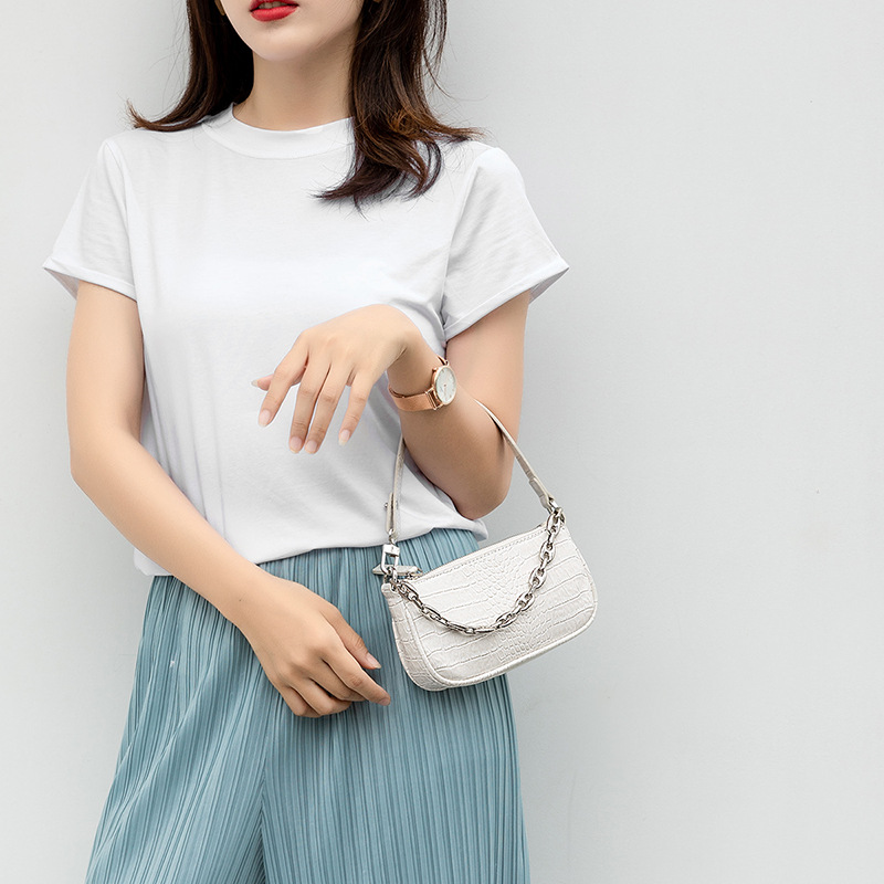 高級感輕奢鱷魚紋鏈條法棍包小包手提女包側背包