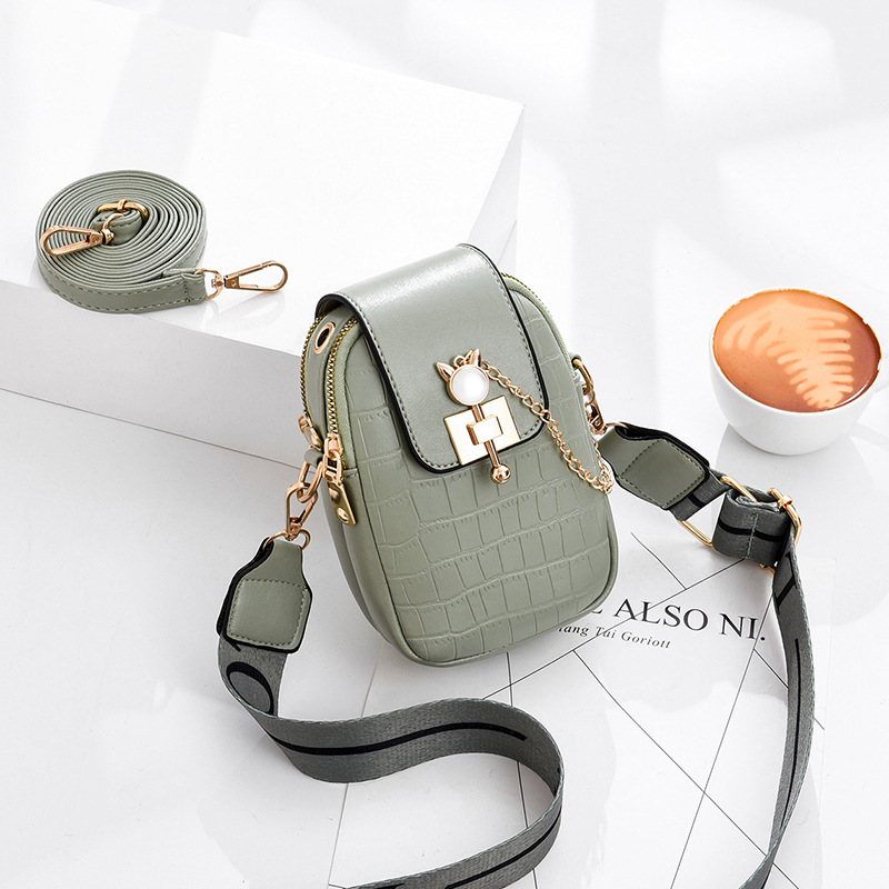 包包女韓版寬肩帶新款莫蘭迪色手機包豎版側背斜背包