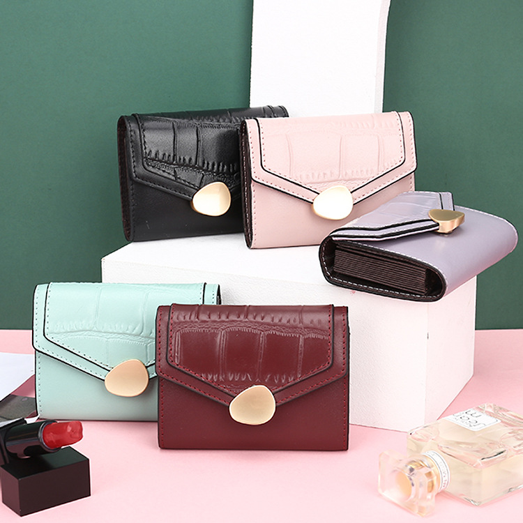 【真皮石頭紋風琴短夾】【多功能多卡位防盜刷】高檔石頭紋真皮純色百搭時尚大容量防盜刷錢包皮夾短夾