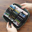 【牛皮密封拉鏈長夾】【多功能大容量】高檔牛皮真皮純色小蜜蜂裝飾36卡位女錢包皮夾長夾