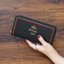 【牛皮密封拉鏈長夾】【多功能大容量】高檔牛皮真皮純色小蜜蜂裝飾36卡位女錢包皮夾長夾