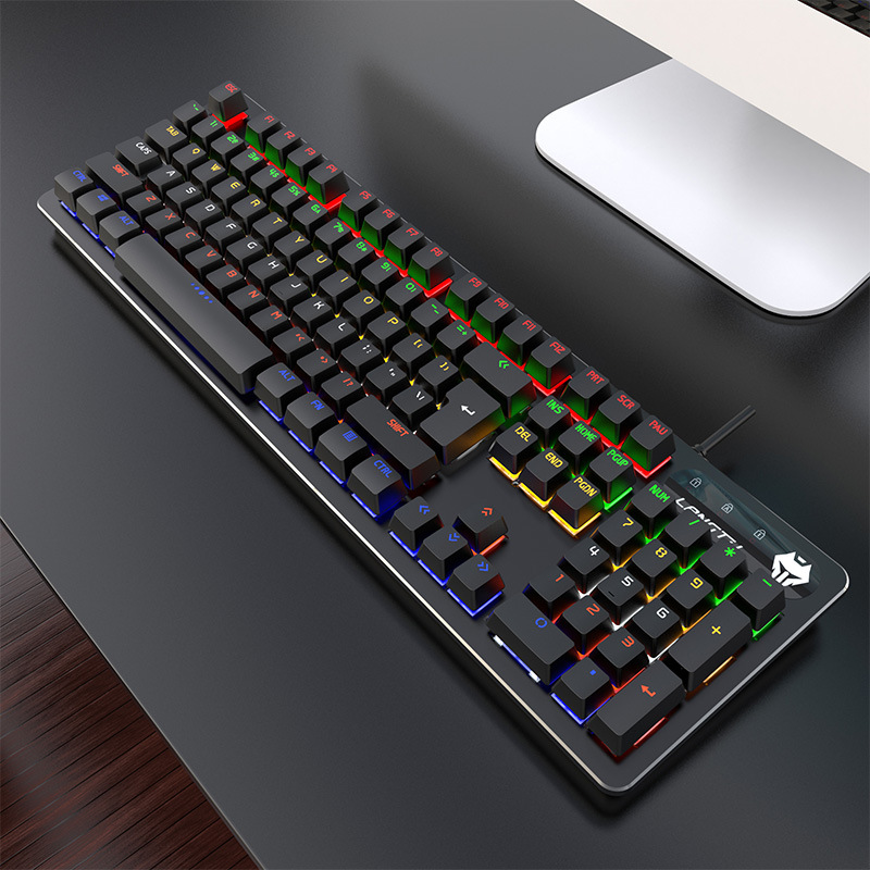【機械鍵盤】【遊戲辦公兼容青軸】【104鍵】【多媒體旋鈕】【金屬面板】槍色混光金屬面板遊戲商務青軸機械鍵盤 【機械鍵盤】【遊戲辦公兼容青軸】【104鍵】【多媒體旋鈕】【金屬面板】槍色混光金屬面板遊戲商務青軸機械鍵盤