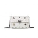 頂級頭層牛皮菱格貴婦女包小方包鉚釘鏈條側背包斜背包