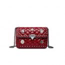 頂級頭層牛皮菱格貴婦女包小方包鉚釘鏈條側背包斜背包