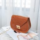 韓版純色時尚壓花女包馬鞍包鏈條側背斜背包