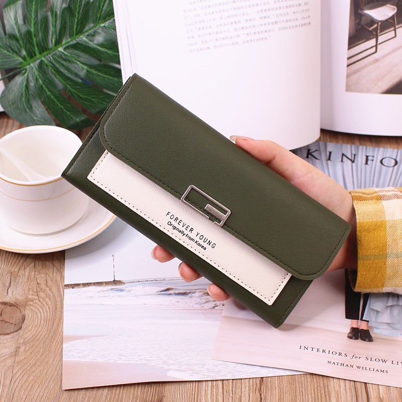 【正韓設計撞色長夾】【多功能大容量】正韓版型百搭時尚純色撞色清新女錢包皮夾長夾