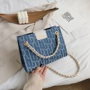 韩版百搭大容量帆布鏈條方包女包链条斜背侧背包