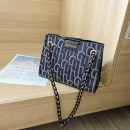 韩版百搭大容量帆布鏈條方包女包链条斜背侧背包