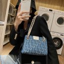 韩版百搭大容量帆布鏈條方包女包链条斜背侧背包