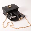 十字紋純色時尚防盜鎖扣小方包女包鏈條斜背側背包