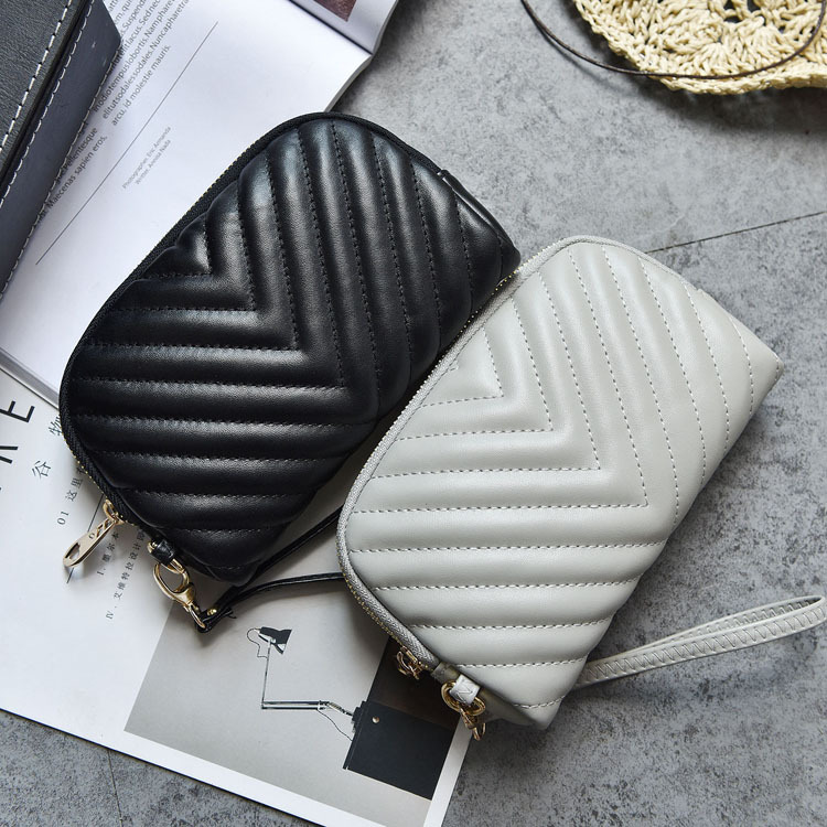 韓版純色百搭時尚車縫線女錢包皮夾中長夾手拿包