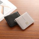 【荔枝紋超薄短夾】簡約韓版純色荔枝紋超薄兩折女錢包皮夾短夾