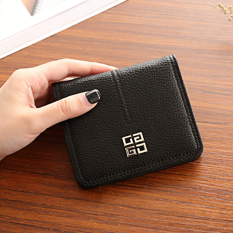 【荔枝紋超薄短夾】簡約韓版純色荔枝紋超薄兩折女錢包皮夾短夾