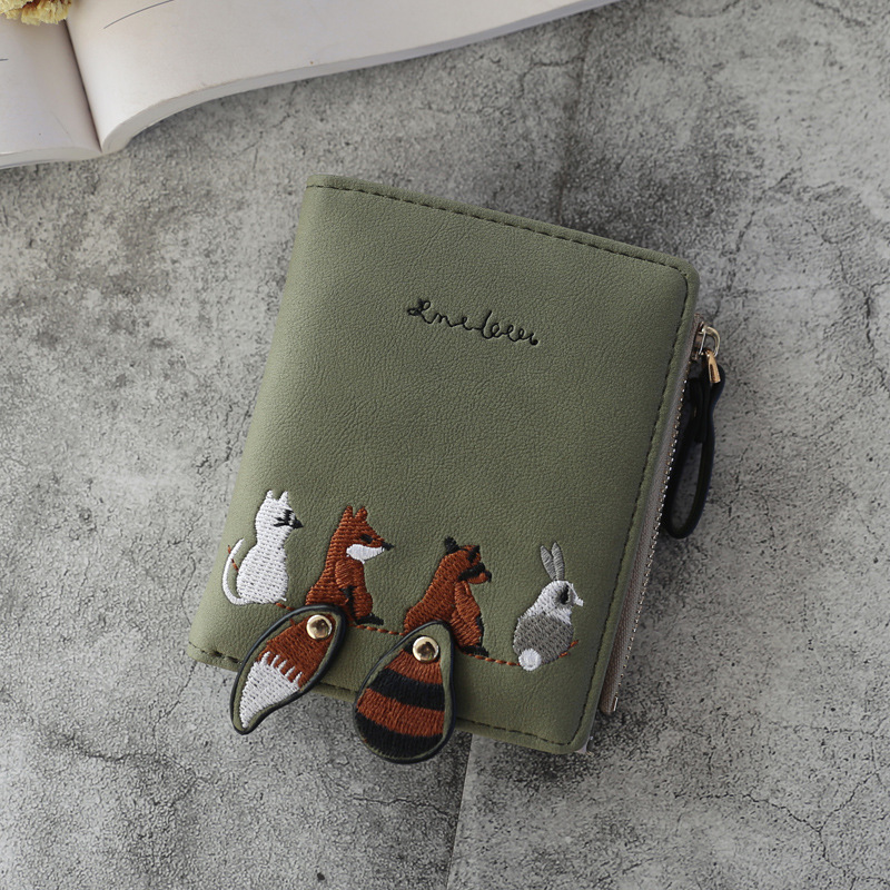 【可愛動物辭舊短夾】【多功能大容量】韓版超可愛手工動物刺繡女錢包皮夾短夾