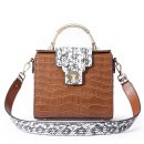 頂級鱷魚紋配蟒紋牛皮名媛凱莉包女包硬把手提斜背側背包