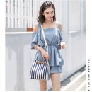 深藍條紋海風女包清新簡約帆布包帶手提斜背側背包