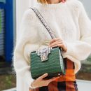 頂級鱷魚紋配蟒紋牛皮名媛凱莉包女包硬把手提斜背側背包