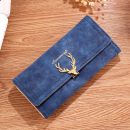 【磨砂皮三折長夾】【多卡位大容量】復古純色磨砂皮紋麋鹿裝飾大容量三折錢包皮夾長夾