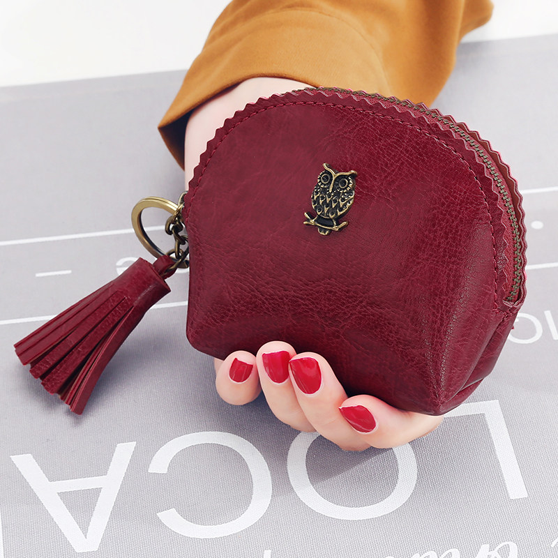 【復古流蘇零錢包小錢包】韓版純色復古質感流蘇實用零錢包硬幣包手拿包