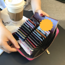 【24卡位2貼袋大容量】【可放護照駕駛執照】韓版個性精緻印花大容量防消磁小巧錢包皮夾風琴短夾