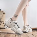 小牛皮真皮正韓版型拼色設計5cm增高顯瘦老爹鞋秋季新款運動休閑鞋女士跑步鞋