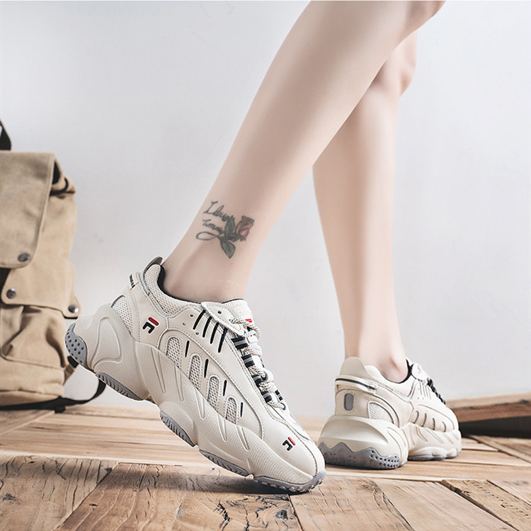 小牛皮真皮正韓版型拼色設計5cm增高顯瘦老爹鞋秋季新款運動休閑鞋女士跑步鞋