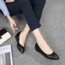 OL氣質純黑舒適工作鞋女內增高豆豆鞋軟底防滑尖頭坡跟單鞋小皮鞋職業上班鞋