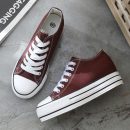 日系純色超百搭隱形6cm厚底帆布鞋百搭小白鞋女厚底板鞋休閒運動鞋小白鞋