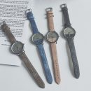 【日系原宿拼色錶盤】【牛仔紋理皮帶】日系原宿復古拼色錶盤紋理皮錶帶低調個性男士石英紳士手錶